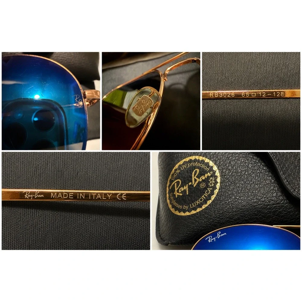 Ray-Ban Aviator RB3026 Blue Mirror Sunglasses Gold Frame 62mm Made Italy w/Case